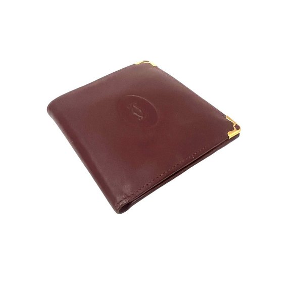 CARTIER: Burgundy, Leather Double C Logo Wallet Unisex #1311 - Picture 3 of 8